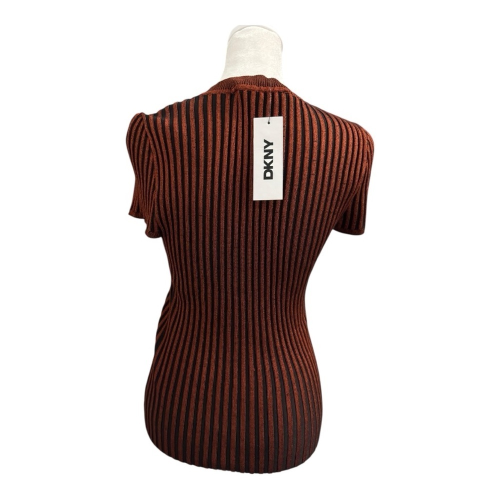 DKNY Ribbed Sweater Short Sleeve Copper Black Medium NWT - Picture 2 of 7
